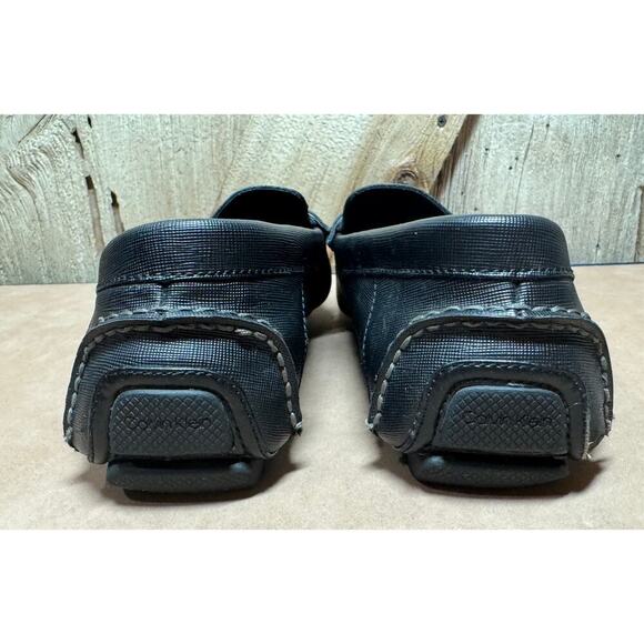 Calvin Klein Men's Sz 11.5 M Magnus Black Leather Emboss Slip On Loafers Flats - Picture 5 of 10